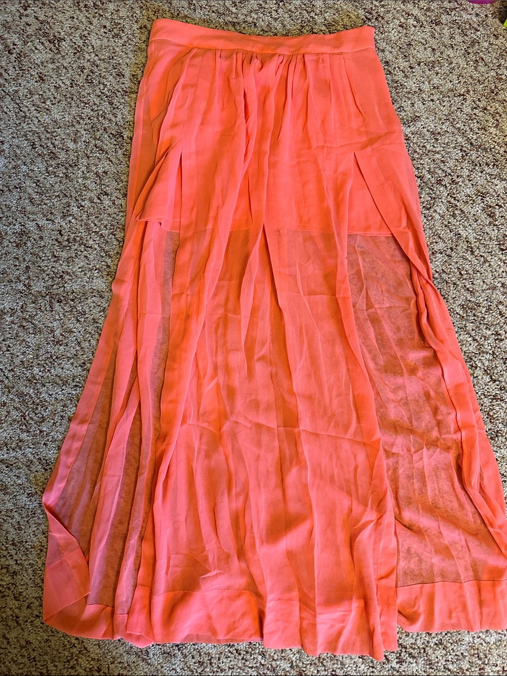 Zara Coral Sheer Layered Maxi Skirt